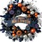 Halloween Glitter Pumpkin Wreath with Balls & Berries, Black Roses